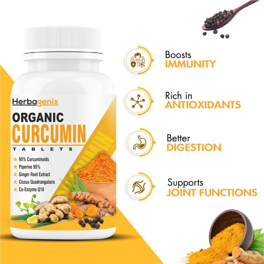 HERBAGENIX Curcumin Tablets With Piperine Immunity Booster And Antioxidant Supplement–60 Tablets