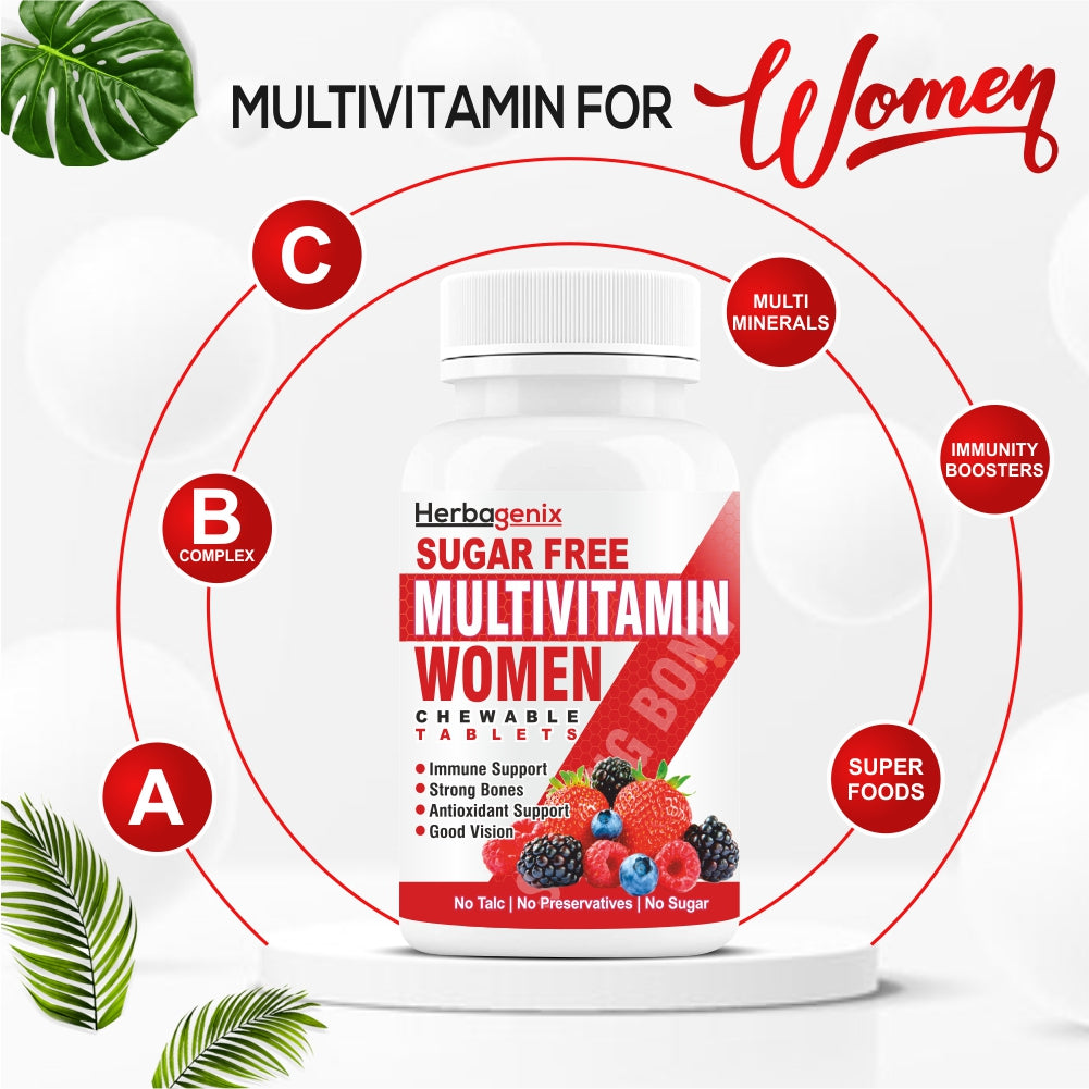 HERBAGENIX Multivitamin for Women, Immunity & Superfoods Blend-60 Chewable Tablets