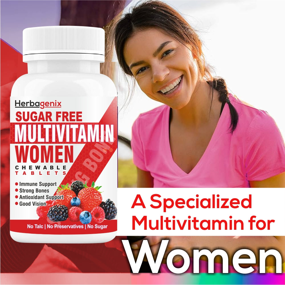 HERBAGENIX Multivitamin for Women, Immunity & Superfoods Blend-60 Chewable Tablets