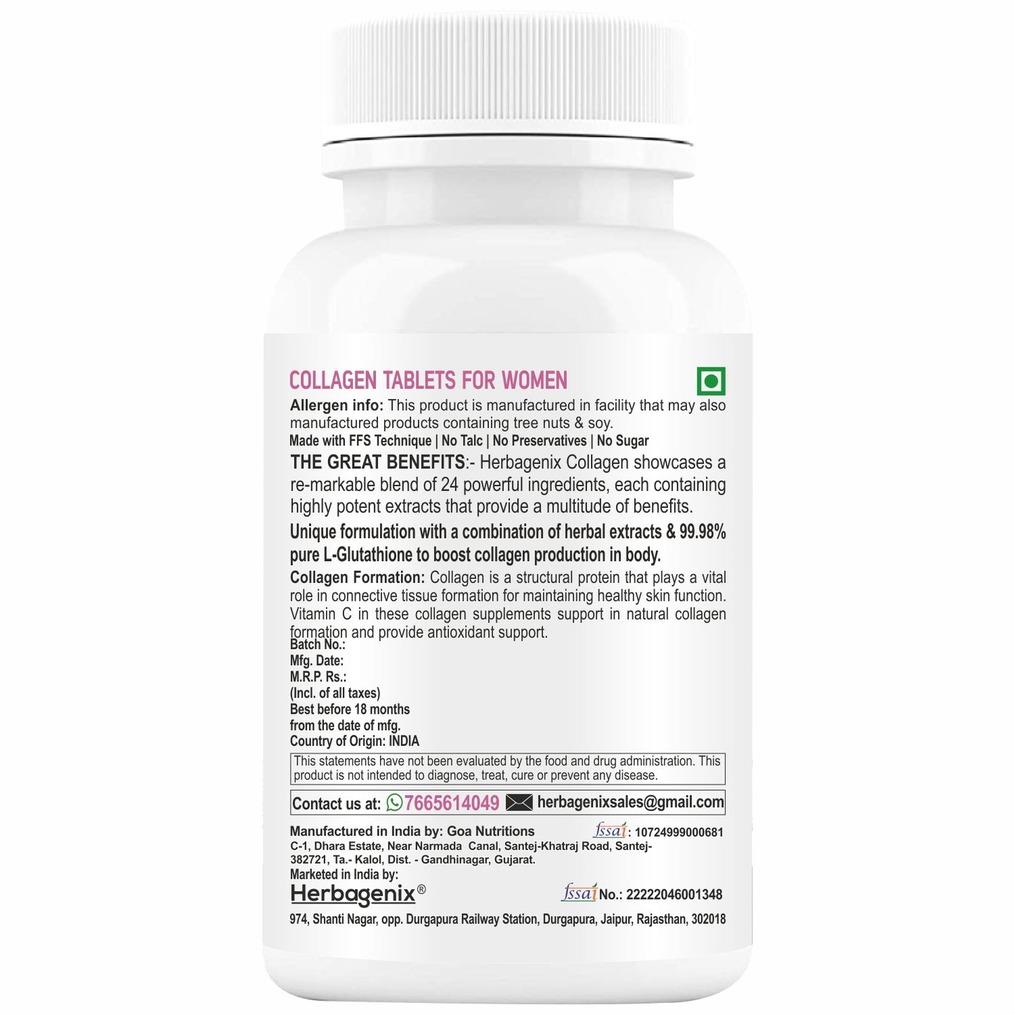 HERBAGENIX Collagen Supplements For Women, 60 Tablets