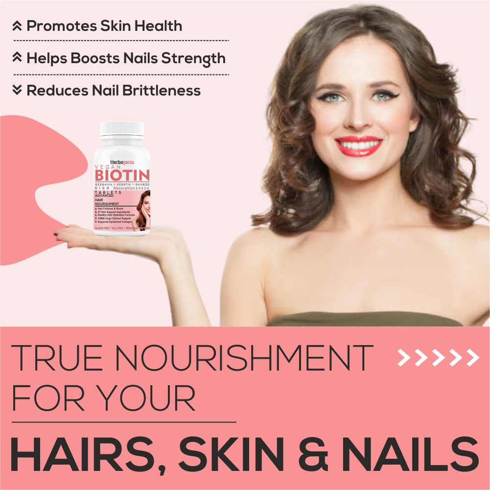 HERBAGENIX Biotin For Hair Growth Tablets - 60 Boitin Tables