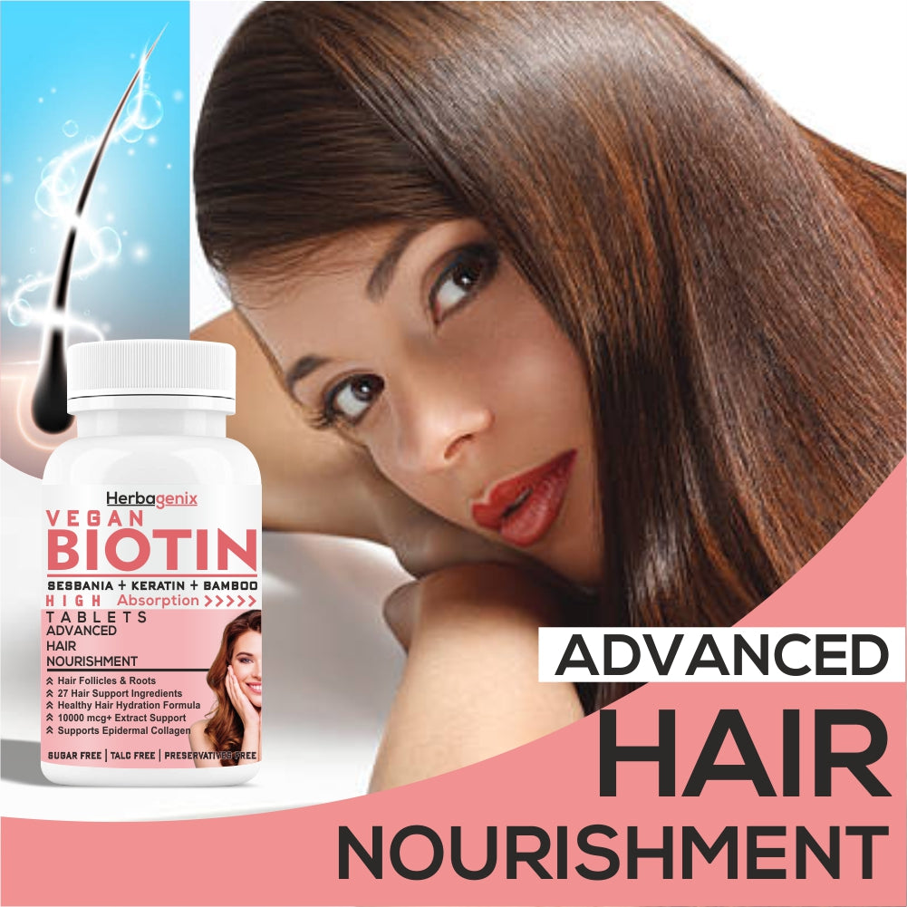 HERBAGENIX Biotin For Hair Growth Tablets - 60 Boitin Tables