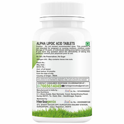 HERBAGENIX Alpha Lipoic Acid 600mg Good Health-60 Sugar Free Tablet