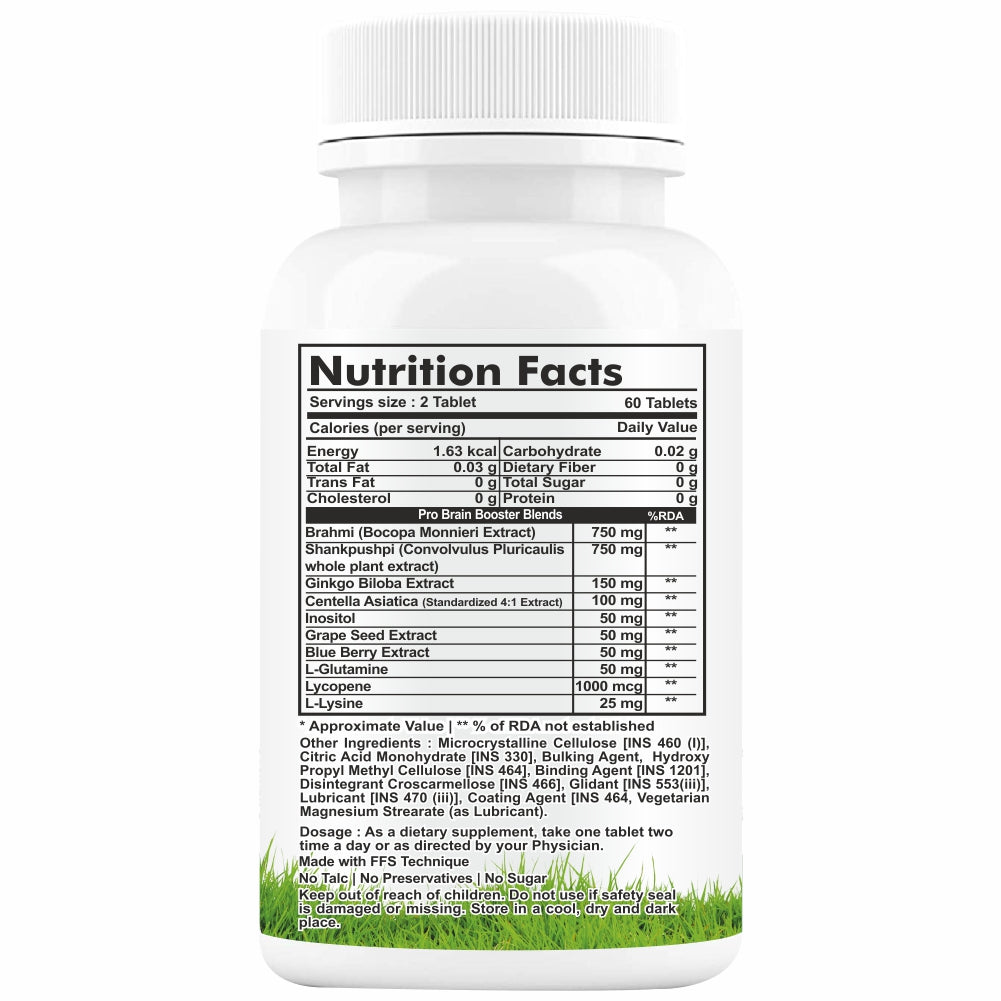 HERBAGENIX Brain Booster Tablet With Concentration Supplement, 60 Veg Tablets