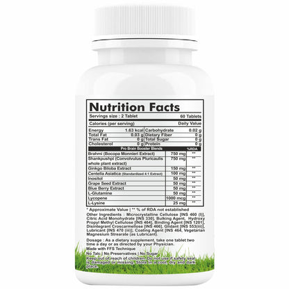HERBAGENIX Brain Booster Tablet With Concentration Supplement, 60 Veg Tablets