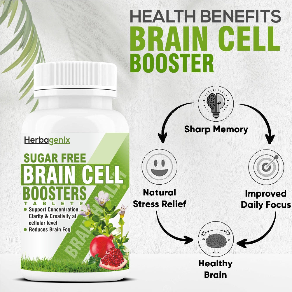 HERBAGENIX Brain Booster Tablet With Concentration Supplement, 60 Veg Tablets