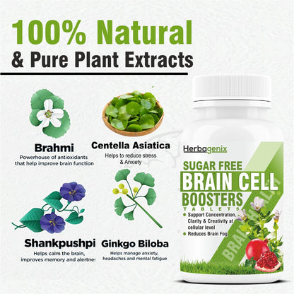 HERBAGENIX Brain Booster Tablet With Concentration Supplement, 60 Veg Tablets
