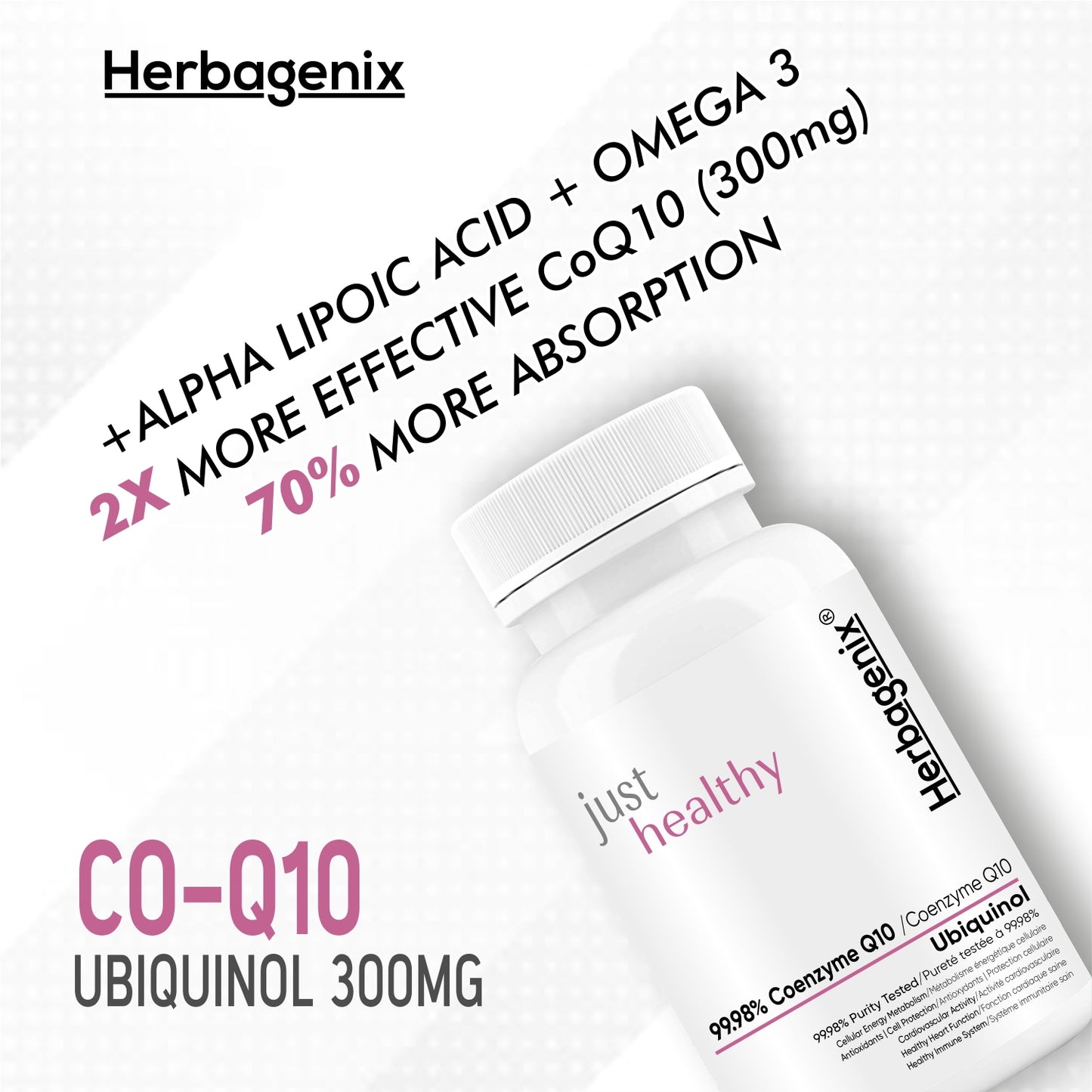 HERBAGENIX Coq10 Coenzyme Q10 300mg 60 No Sugar Veg Tablets