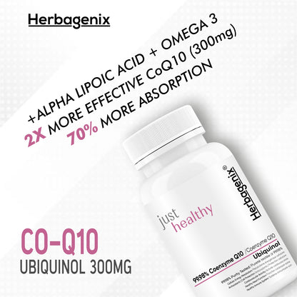 HERBAGENIX Coq10 Coenzyme Q10 300mg 60 No Sugar Veg Tablets