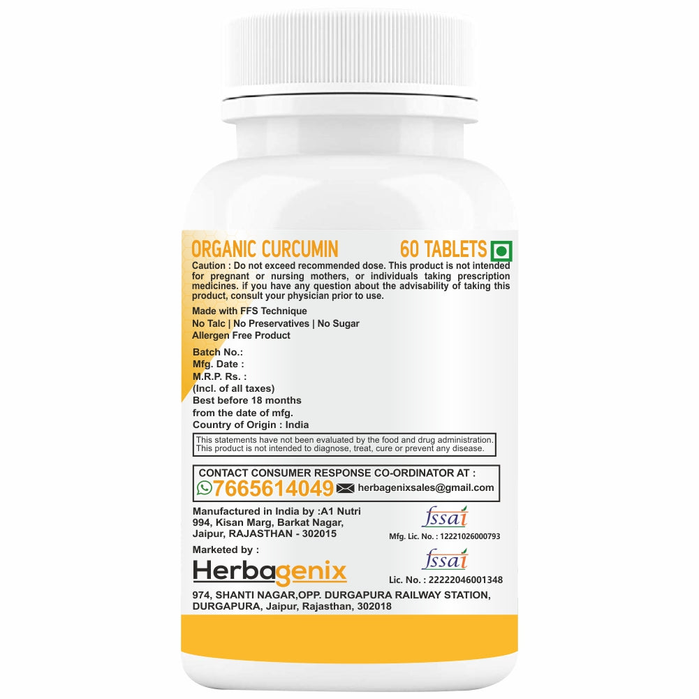 HERBAGENIX Curcumin Tablets With Piperine Immunity Booster And Antioxidant Supplement–60 Tablets