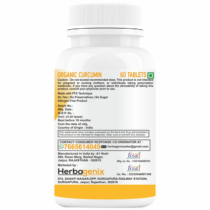 HERBAGENIX Curcumin Tablets With Piperine Immunity Booster And Antioxidant Supplement–60 Tablets