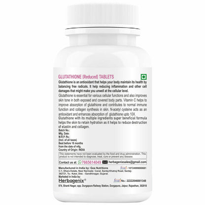 HERBAGENIX Glutathione Tablets For Skin Whitening For Women-60 Tablet