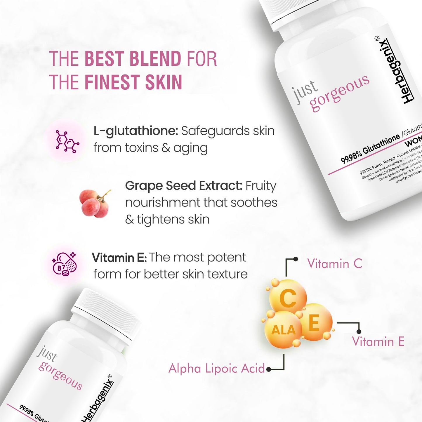 HERBAGENIX Glutathione Tablets For Skin Whitening For Women-60 Tablet