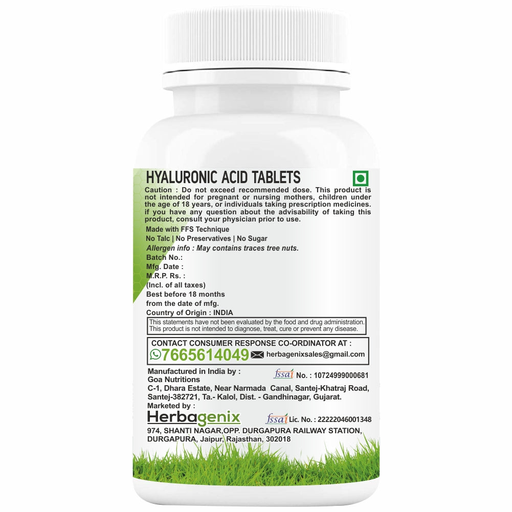 HERBAGENIX Hyaluronic Acid Supplements Tablets With Hyaluronic Acid, 60 Tablets