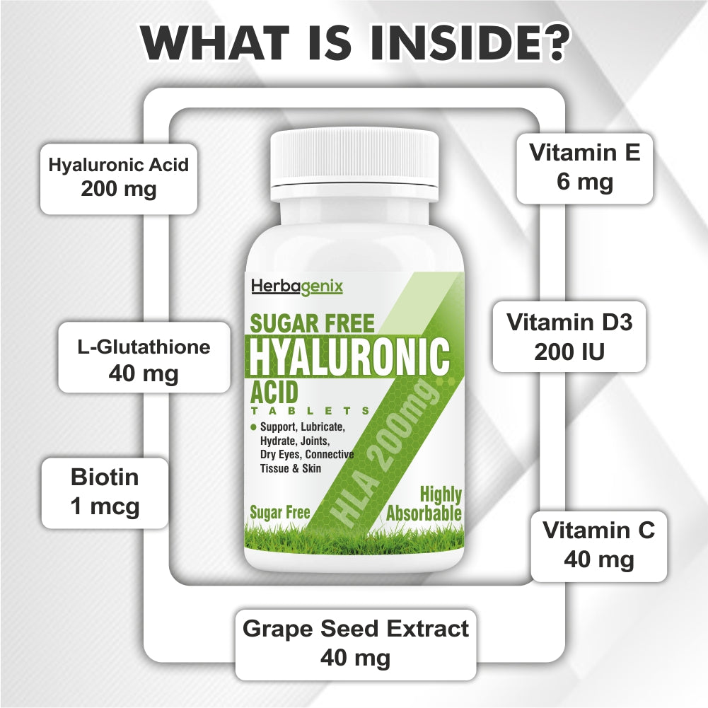 HERBAGENIX Hyaluronic Acid Supplements Tablets With Hyaluronic Acid, 60 Tablets