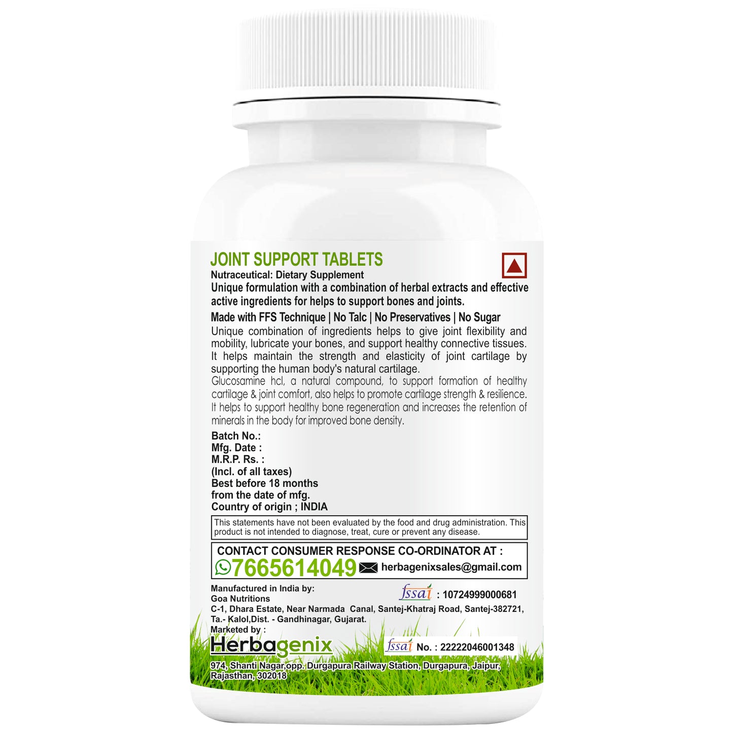 HERBAGENIX Joint Support Supplement For Joints Mobility & Lubrication-60 Tablets