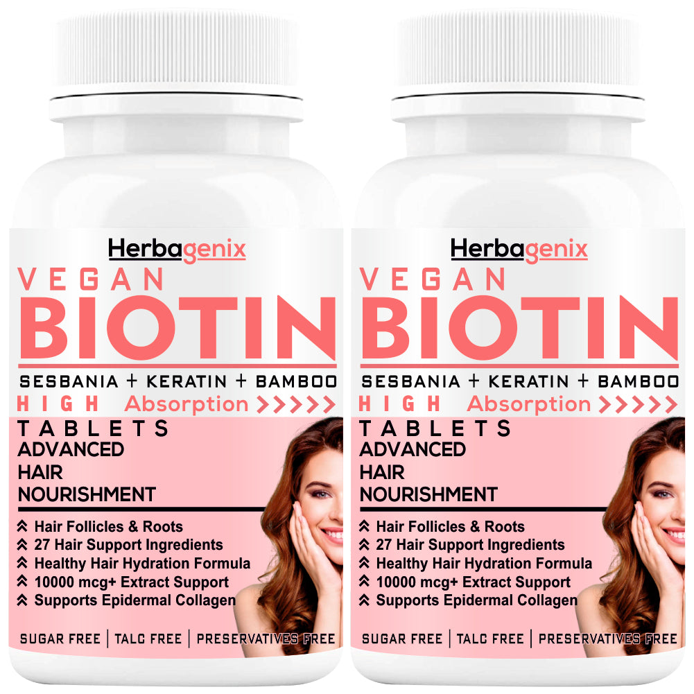 HERBAGENIX Biotin For Hair Growth Tablets - 120 Boitin Tablet (Pack 2)