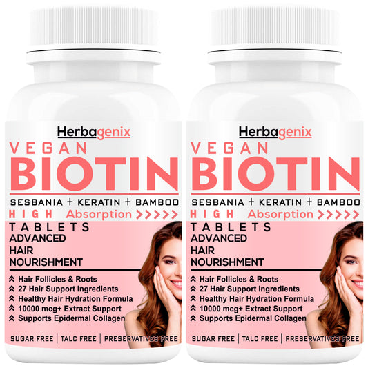 HERBAGENIX Biotin For Hair Growth Tablets - 120 Boitin Tablet (Pack 2)