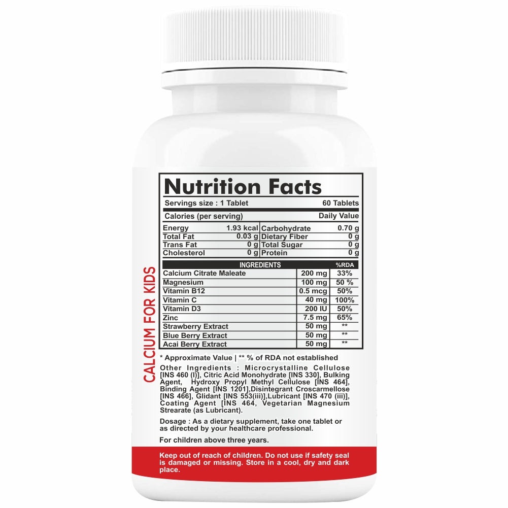 HERBAGENIX Calcium Tablet Kids With Vitamin C Bone Health, Boost Immunity-60 Chewable Tablets