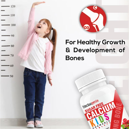 HERBAGENIX Calcium Tablet Kids With Vitamin C Bone Health, Boost Immunity-60 Chewable Tablets