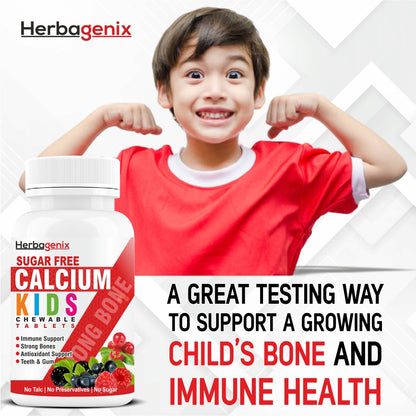 HERBAGENIX Calcium Tablet Kids With Vitamin C Bone Health, Boost Immunity-60 Chewable Tablets