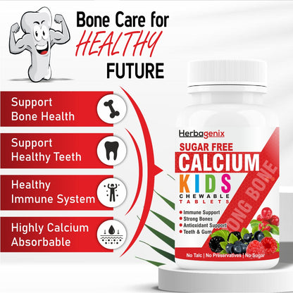 HERBAGENIX Calcium Tablet Kids With Vitamin C Bone Health, Boost Immunity-60 Chewable Tablets